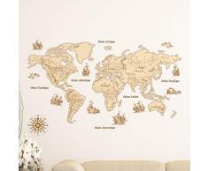 Pegatinas de mapa del mundo | Pegatinas Vintage, decoración de pared para dormitorios y estancias | 60 x 100 cm