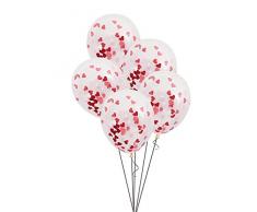 Unique Party - Globos de Confeti de San Valentín - 40 cm - Confeti en forma de Corazón Rosa y Rojo - Paquete de 5 (57081)