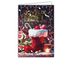 Afie 61-6039 Tarjeta Feliz Navidad con Sobre y Collage EN RELIEF en oro dorado brillante brillante Bota de Santa Claus Regalos Azúcar de cebada Vela Calendario de Adviento Cadena de luces