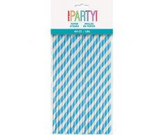 Unique Party - Pajitas de Papel a Rayas - Color Azul Claro - Paquete de 40 (63710)