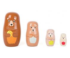 Small Foot 10621 Matrjoschka Bear Figuras de Madera en Cuatro tamaños y Colores Diferentes, enseña la coordinación de la Mano y los Ojos y es Adecuado como decoración.