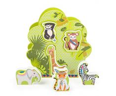 small foot company Árbol de Encaje Jungle, Certificado FSC 100%, los Bloques de Madera de Colores con Motivos enseñan Diferentes Especies de Animales, Las Formas para Encajar Son adecuadas para niños a Partir de los 12 Meses.