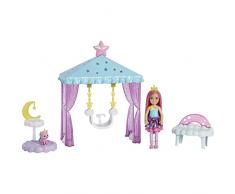 Barbie Dreamtopia Chelsea Parque en las nubes Muñeca con mascota, columpio y accesorios, juguete +3 años (Mattel HLC27)