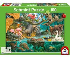 Schmidt Spiele Puzzle 56306 Animales Familias Orilla 100 Piezas Niño Rompecabezas, Multicolor