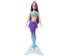 Barbie Sirena Muñeca con pelo lila, cola ombré, corona rosa y aletas esculpidas, juguete +3 años (Mattel HGR10)