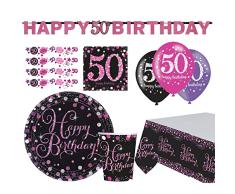 amscan 9050 0411-66 Happy Birthday 50-Set (41 Piezas, Platos, Vasos, servilletas, Globos, Confeti, Mantel, Cadena, vajilla desechable y decoración, cumpleaños, Fiestas), Multicolor