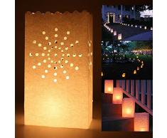 Shatchi 11621-CANDLE-BAG-SUN-10PK 10 piezas de velas de papel luminoso para decoración de bodas, jardín, aniversario, cumpleaños, noche, fiesta, color blanco