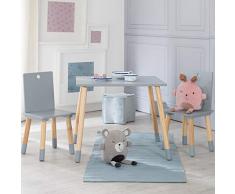 roba Mesa Infantil + 2 Sillas para Niñas y Niños - Patas de Madera Maciza - Juego de Muebles de Asiento - A Partir de 2 Años - Estilo Escandinavo - Natural / Gris