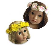 The New York Doll Collection Juego de Dos Diademas para muñecas de 18 Pulgadas: Corona de Flores con Cinta de Raso Rosa y Amarillo Juego de 2 para muñecas - Se Adapta a muñecas American Girl