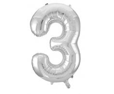 Idena 38228 - Globo número, tamaño aprox. 60 x 110 cm, plata, sin relleno, apto para helio y aire, globo número, año de vida, aniversario, cumpleaños, regalo, decoración, fiesta