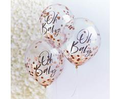 Ginger Ray Globos de confeti de oro rosa Oh Baby para decoración de fiesta de ducha, paquete de 5