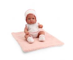 Tachan - Muñeca bebé 30cm, con ropita de Punto Blanco y Rosa, con Manta de Borreguito, Fisico Realista de Bebe, extremidades articuladas (CPA Toy Group Trading S.L. 788T00623)