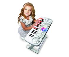 DEQUBE- Teclado electrónico con Taburete, metodo de Aprendizaje con Seguimiento Bola con Luces de Discoteca, Funcion de grabación y reproducción y Apagado automático, Color Negro, Mediano (916D00041)