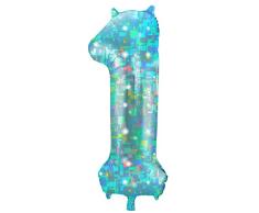 Folat 66041 Globo de Aluminio Número Figura 1 Galactic Aqua 86 cm - decoración globos de helio para cumpleaños, aniversario