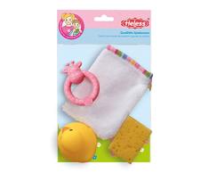 Heless 275 - Juego de baño para muñecas de 4 piezas, guante de lavado, esponja, pato de baño y sonajero, para una diversión exuberante de lavado