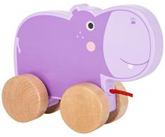 Small Foot 10611 - Juguete de Madera con un Bonito hipopótamo en Cuatro Ruedas Naturales y Cuerda Larga para Tirar a lo Largo