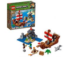 LEGO Minecraft - La Aventura del Barco Pirata, juguete de construcción y aventuras en el mar (21152)