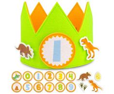 BONNYCO Corona Cumpleaños Dinosaurios con Números Intercambiables del 0 al 9 y Figuras Tematizadas Corona Cumpleaños 1 Año en Adelante, Decoracion Cumpleaños Niño Dinosaurios, Carnaval