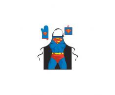 DC Comics Delantal (3 unidades, con guantes para horno y almohadilla con aislamiento de calor), diseño de Supermán, color azul