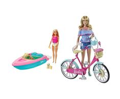 Barbie Con Barco, Muñeca con Bañador Y Barco De Juguete para El Agua, con Mascota Y Accesorios Acuáticos (Mattel Grg30)+ Bicicleta, Accesorios Muñeca (Mattel Dvx55)