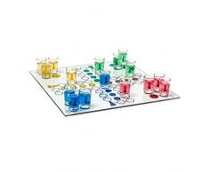 Relaxdays Juego para beber Parchís de cristal con vasos de chupito, color transparente (10010181) , color/modelo surtido