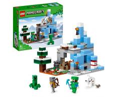 LEGO 21243 Minecraft Los Picos de Hielo, Set de Construcción, Bioma y Cueva, Mini Figuras de Steve, Creeper y Cabra, Espada de Juguete y Accesorios
