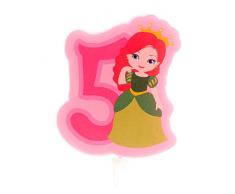 Dekora- Vela de Cumpleaños 2D de Princesa para Tartas Infantiles - Numero 5, Color Rosa (345265)