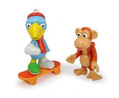 Dickie Toys – Héroes de la Ciudad, El Juego de Figuras de Kasimir con Cuervo y Anton el Mono, Incluye monopatín con piñón Libre y coleccionar Tarjeta con código Secreto