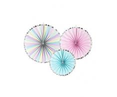 PartyDeco Paquete de 3 rosetas de Colores Pastel Redondos de Papel, Multicolor, RPK11