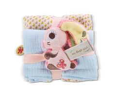 NICI Set del Conejito Hopsali - 2x Suave Tela de Muselina 60x60cm y 1x Esponjoso Juguete de Agarre 10cm para Bebés - Mantita y Lindo Juguete Desde 0+ Meses - Mantita/Suaves Juguetes para Niñas y Niños