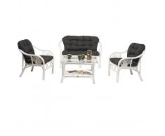 Rotin Design Salón de ratan Soller blanco moderno: 1 sofá, 2 sillonesy 1 mesa (Blanc)