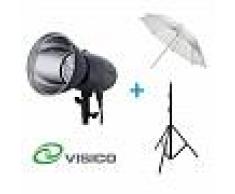 Kit Flash de Estudio Visico VL-400 Plus + Soporte + Paraguas Traslúcido Nikon D300s