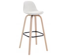 CLP Taburete AVIKA con tapizado de cuero sintético completo con soporte de madera natural, blanco blanco, altura del asiento