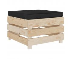 vidaXL Otomana de palés para jardín con cojín negro madera