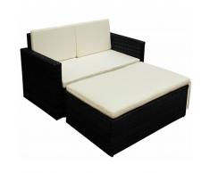 vidaXL Set muebles de jardín 2 piezas y cojines ratán sintético negro