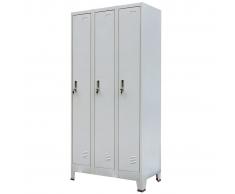 vidaXL Armario taquilla con 3 compartimentos acero 90x45x180 cm gris