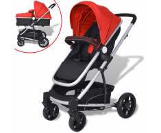 vidaXL Cochecito/Silla de bebé 2-en-1 aluminio rojo y negro