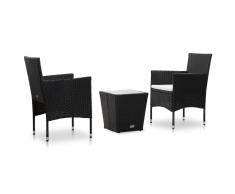 vidaXL Set mesa y sillas 3 pzas ratán sintético vidrio templado negro