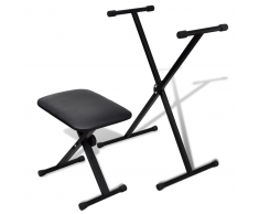 vidaXL Ajustable Set De Taburete Y Soporte Teclado Musical