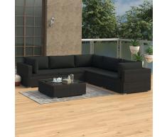 vidaXL Set muebles de jardín 6 piezas y cojines ratán sintético negro