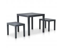 vidaXL Mesa de jardín con 2 bancos plástico gris antracita