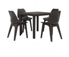 vidaXL Conjunto de comedor de jardín 5 piezas plástico marrón