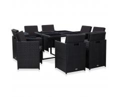 vidaXL Set comedor de jardín 9 piezas y cojines ratán sintético negro