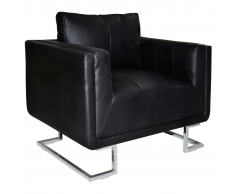 vidaXL Sillón forma de cubo con patas cromadas cuero artificial negro