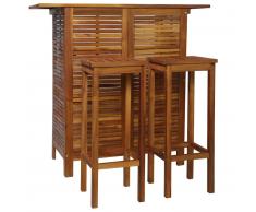 vidaXL Set mesa de bar y sillas 3 piezas de madera de acacia maciza
