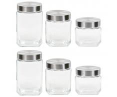 vidaXL Tarros de almacenaje con tapa plateada 6 uds 800/1200/1700 ml