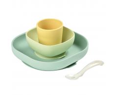 Beaba Vajilla para bebé 4 piezas silicona amarillo y verde