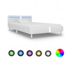 vidaXL Estructura de cama con LED de cuero sintético blanco 90x200 cm