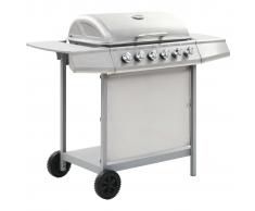 vidaXL Barbacoa portátil de gas con 6 zonas plateada acero inoxidable