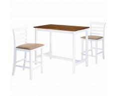 vidaXL Set mesa y sillas de bar 3 piezas madera maciza marrón y blanco